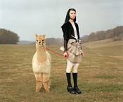 2011, yann gross, switzerland, fashion, designer, avant garde, clothing, clothes, design, camel, countryside, country, portrait, portraits, animal, animals, fur, furs, textile